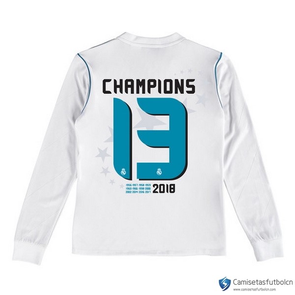 Camiseta Real Madrid Champions 13 Primera equipo ML Ninos 2017-18 Blanco